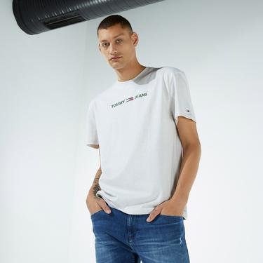  Tommy Jeans Linear Logo Erkek Beyaz T-Shirt