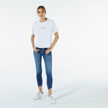  Tommy Jeans Crop Multi Linear Kadın Beyaz T-Shirt