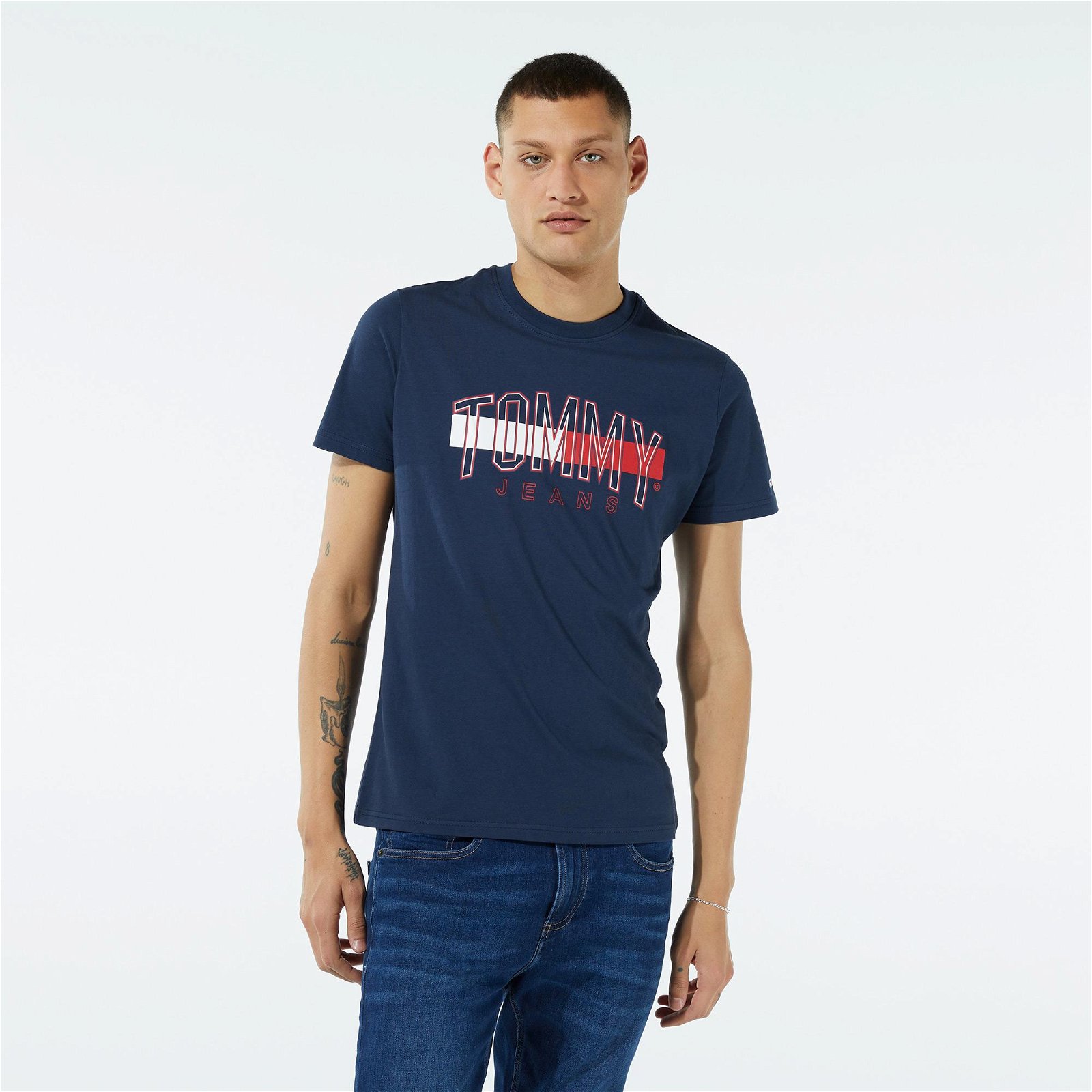 Tommy Jeans Flag Erkek Mavi T-Shirt