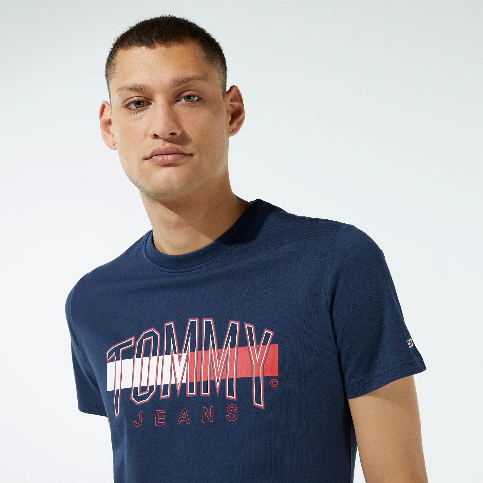 Tommy Jeans Flag Erkek Mavi T-Shirt