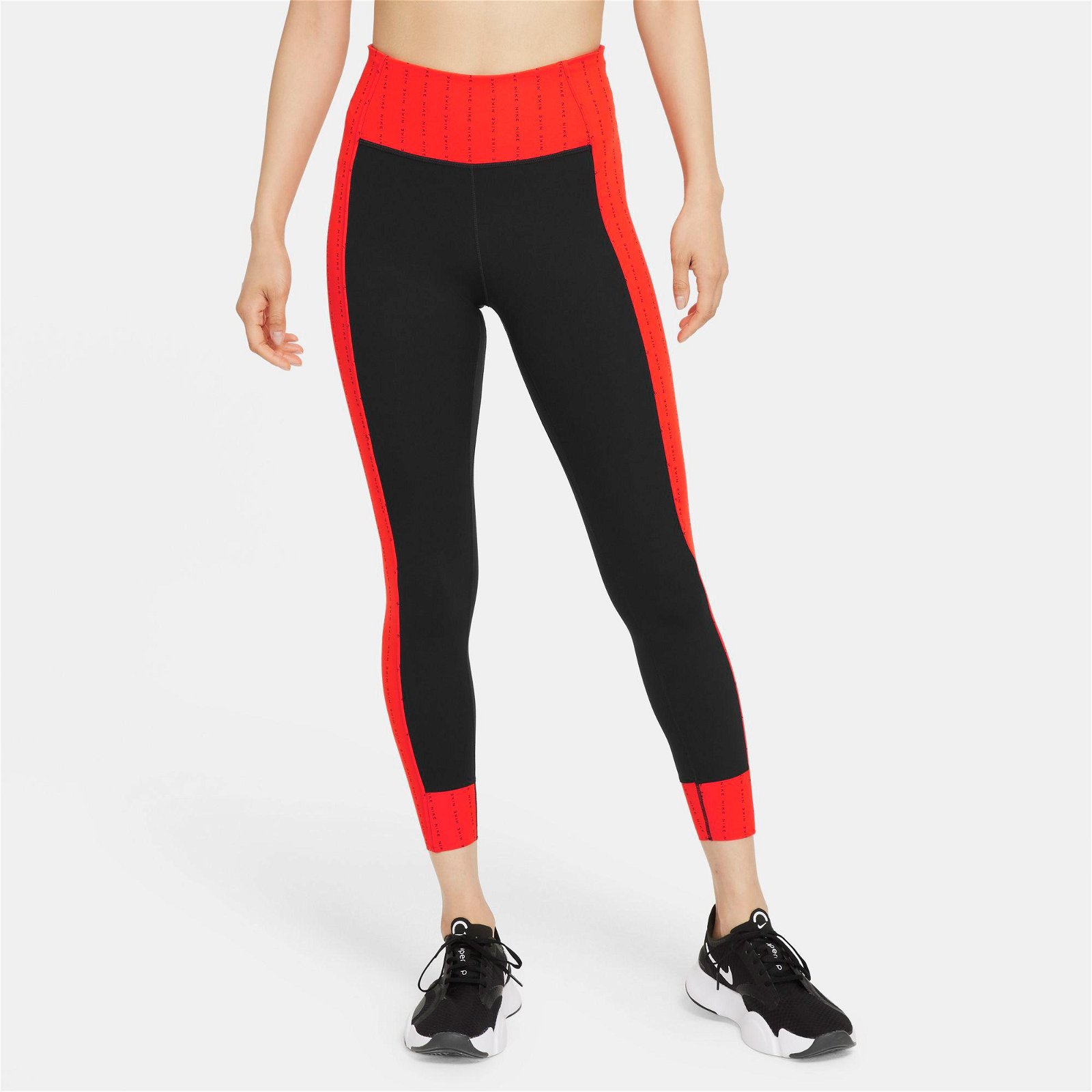 Nike One LX Dri-FIT Icon Clash R 7/8 Kadın Siyah-Kırmızı Tayt
