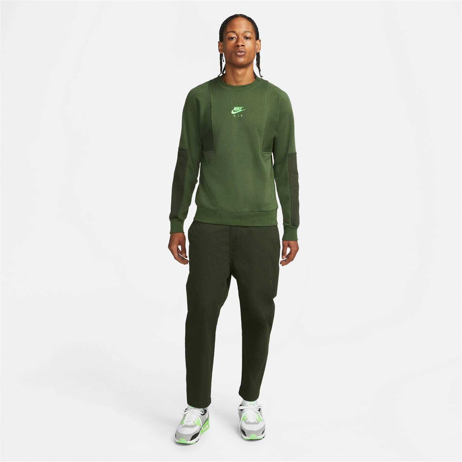 Nike Sportswear Air Boyfriend Fleece Crew Erkek Yeşil Sweatshirt