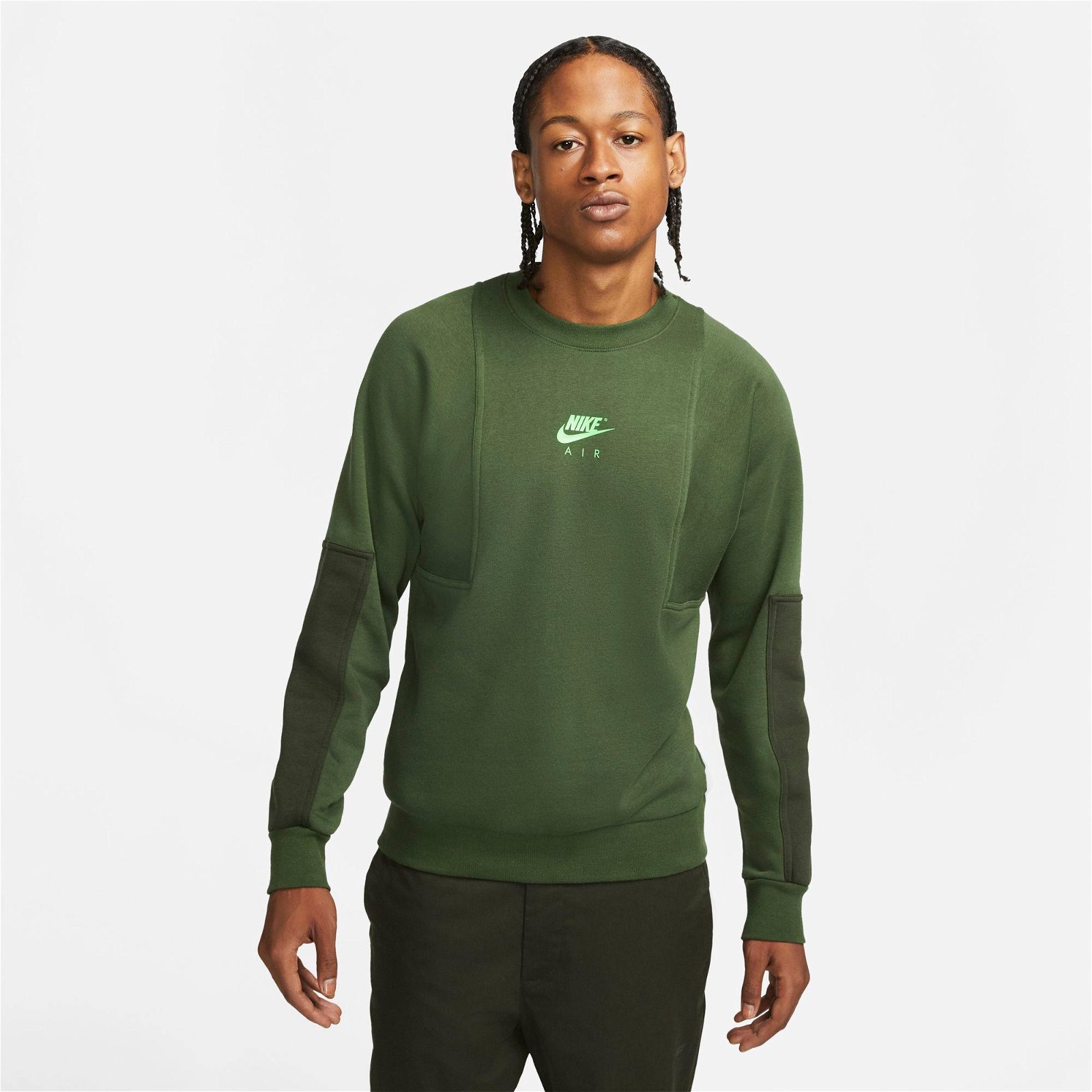 Nike Sportswear Air Boyfriend Fleece Crew Erkek Yeşil Sweatshirt