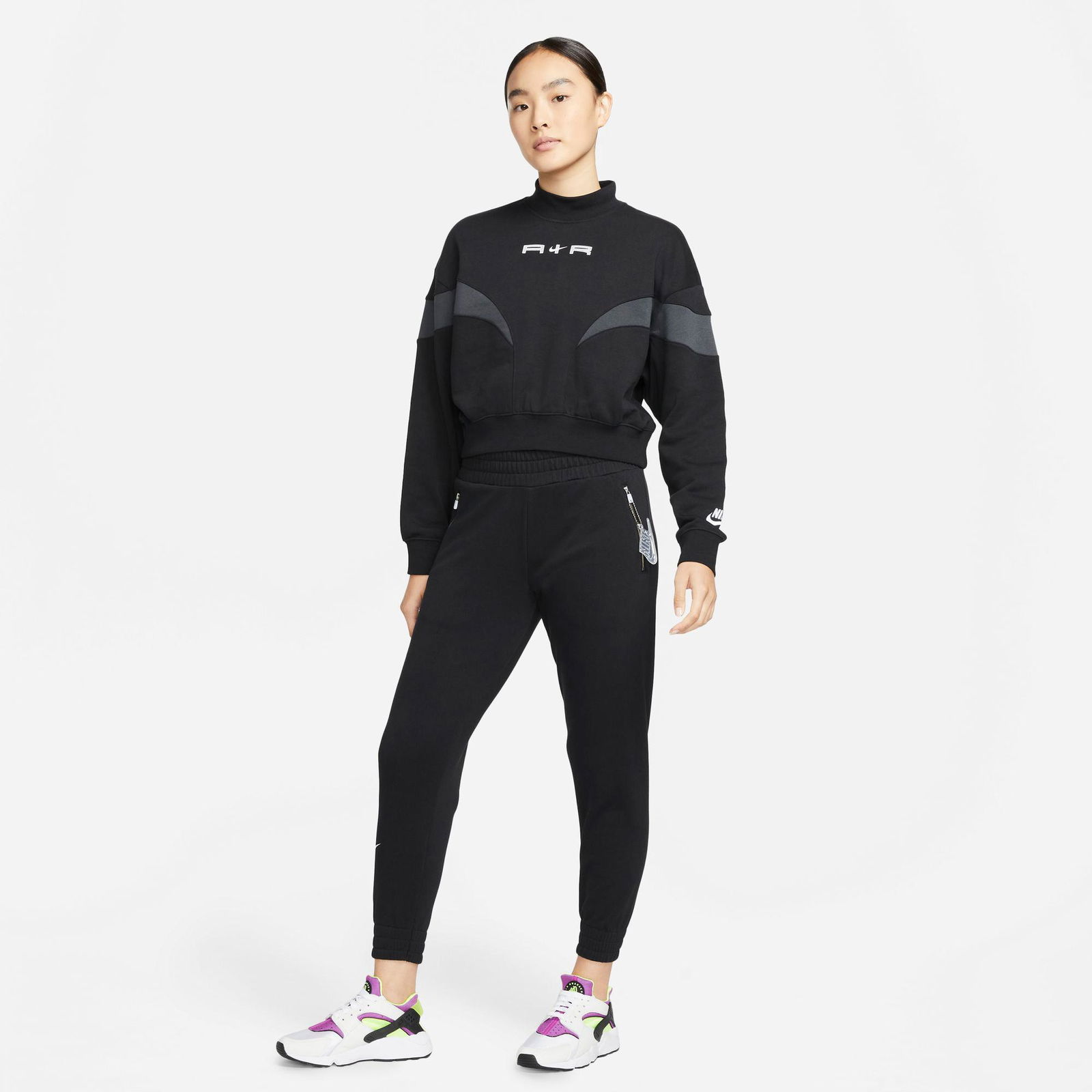Nike Sportswear Air Fleece Mock Top Kadın Büyük Beden Siyah Sweatshirt