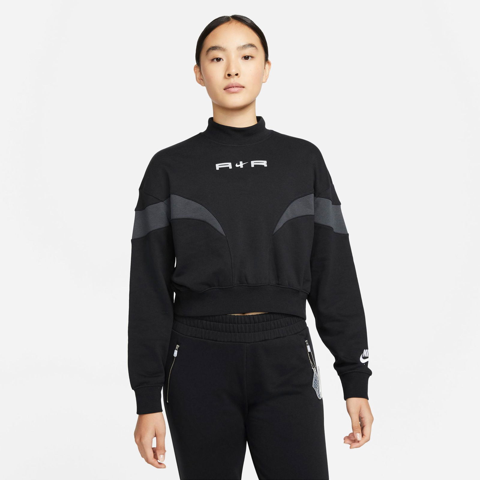 Nike Sportswear Air Fleece Mock Top Kadın Büyük Beden Siyah Sweatshirt
