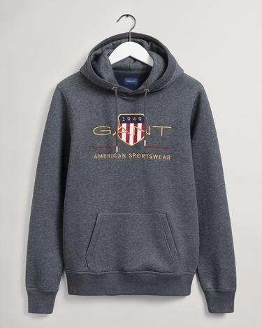  Gant Erkek Gri Regular Fit Kapüşonlu Logolu Sweatshirt