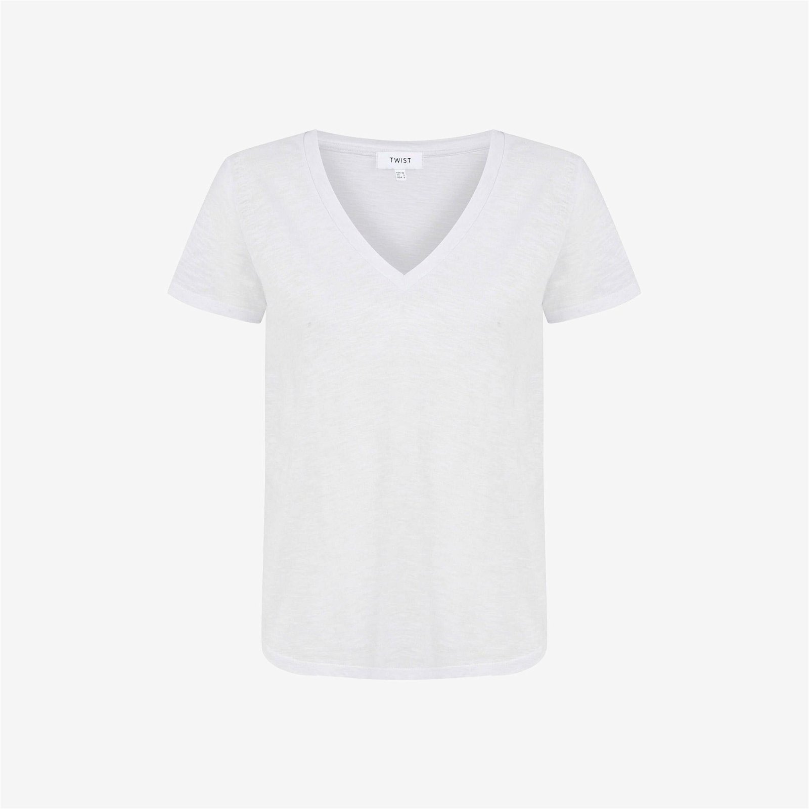 Twist V Yaka Kadın Beyaz T-Shirt