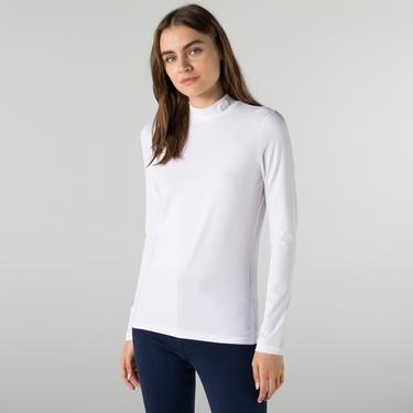  Lacoste Kadın Slim Fit Uzun Kollu Boğazlı Yaka Beyaz T-Shirt