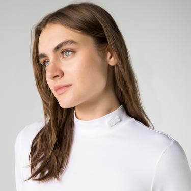  Lacoste Kadın Slim Fit Uzun Kollu Boğazlı Yaka Beyaz T-Shirt