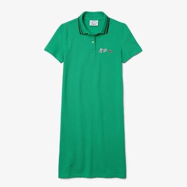  Lacoste X Peanuts Kadın Regular Fit Kısa Kollu Polo Yaka Yeşil Elbise