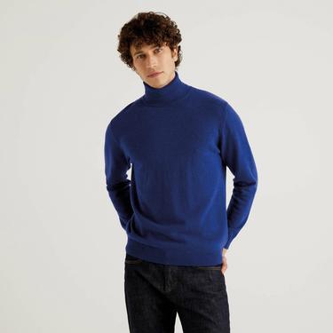  Benetton Boğazlı Merino Erkek Lacivert Kazak
