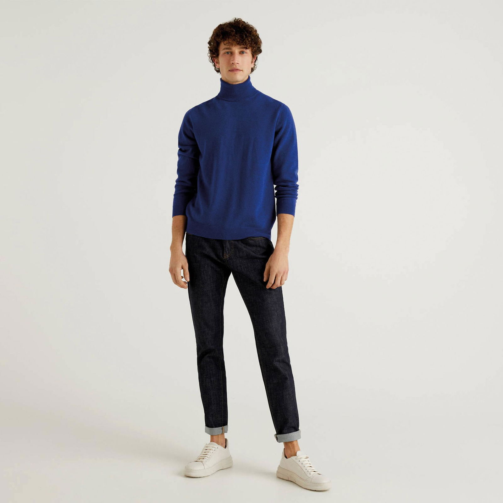 Benetton Boğazlı Merino Erkek Lacivert Kazak