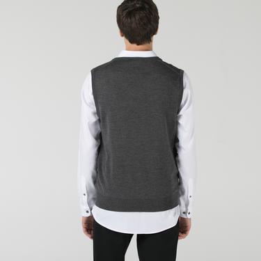  Lacoste Erkek Classic Fit V Yaka Yün Gri Süveter