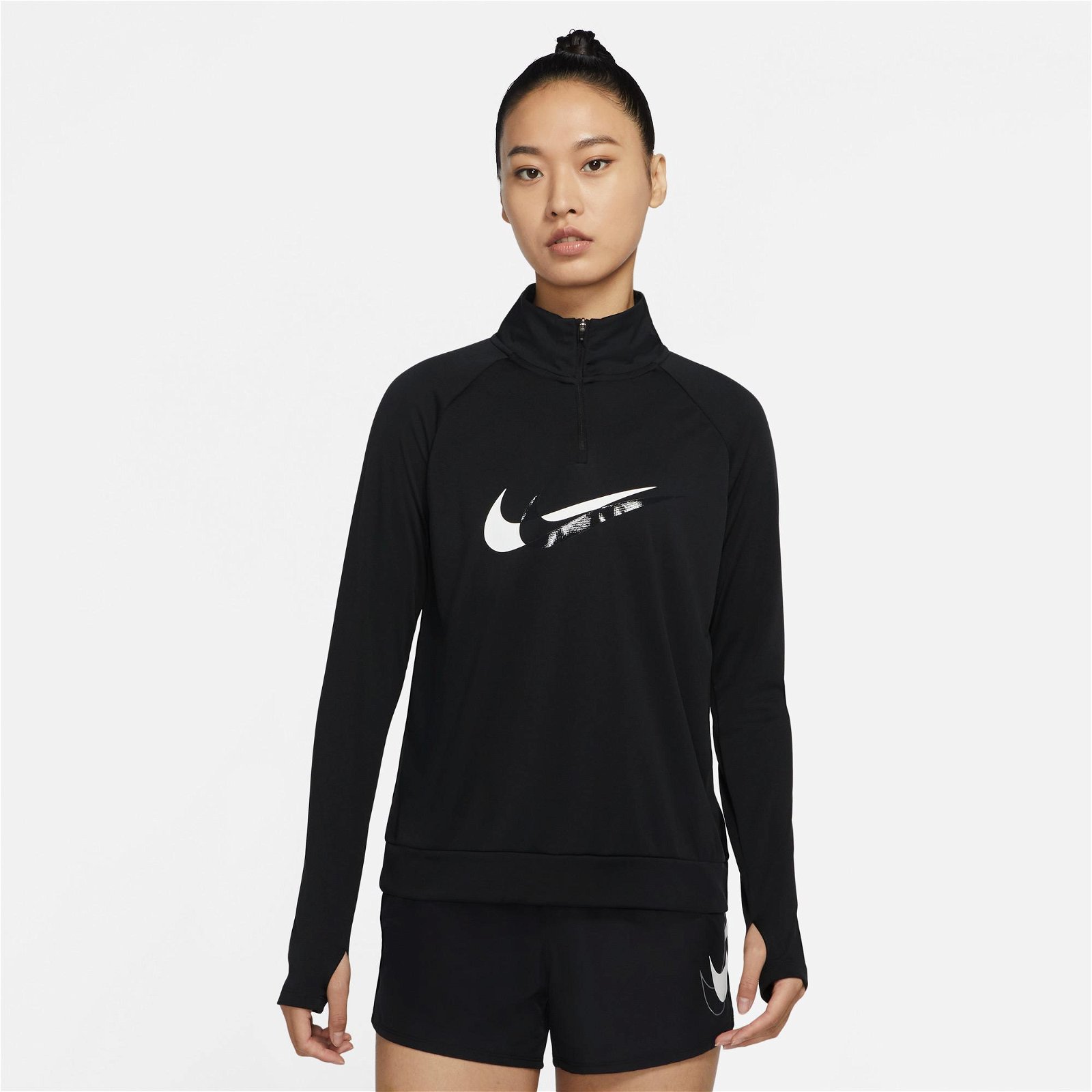 Nike Dri-Fıt Swoosh Run Half Zip Midlayer Kadın Siyah Sweatshirt