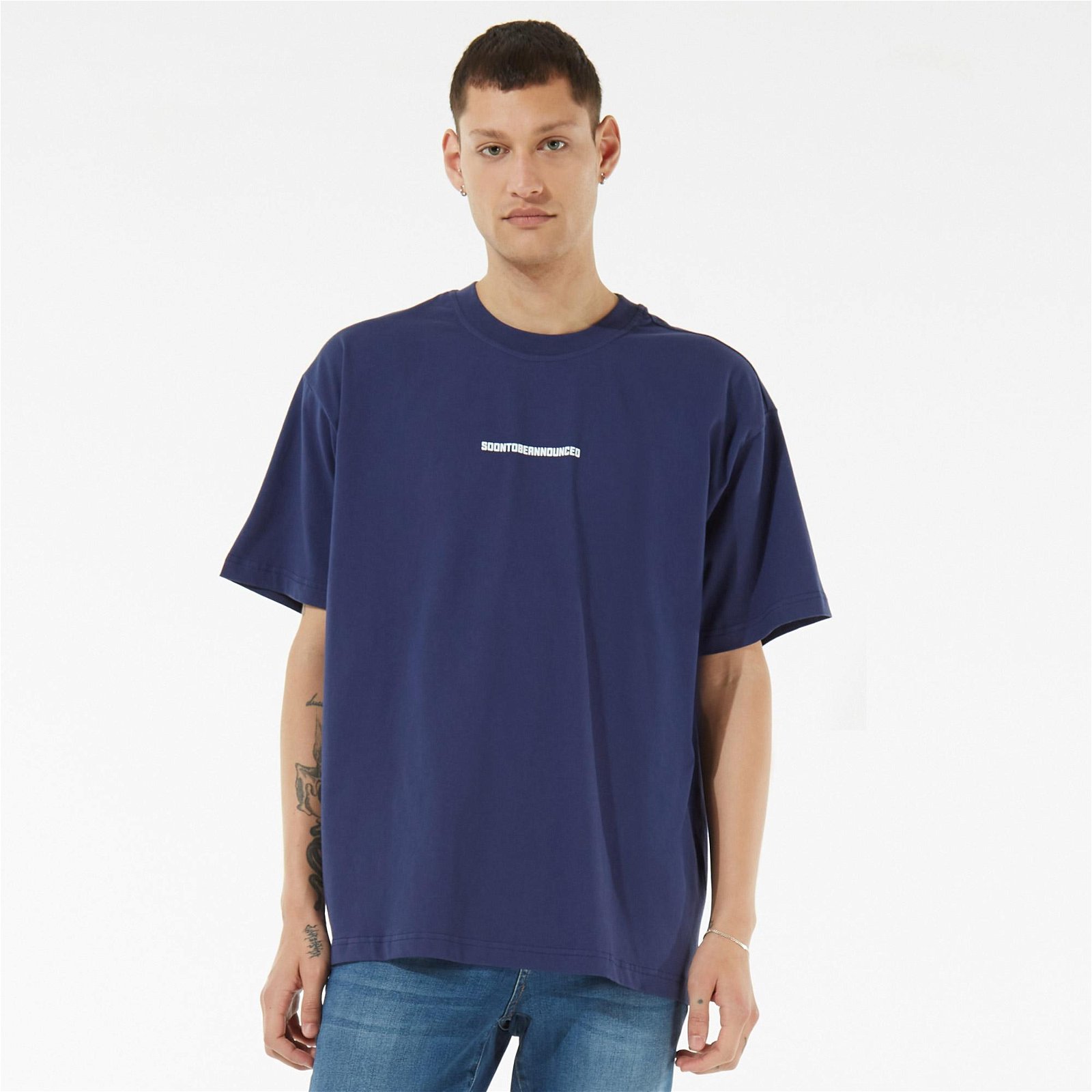 SOONTOBEANNOUNCED Logo Printed Unisex Mavi T-Shirt