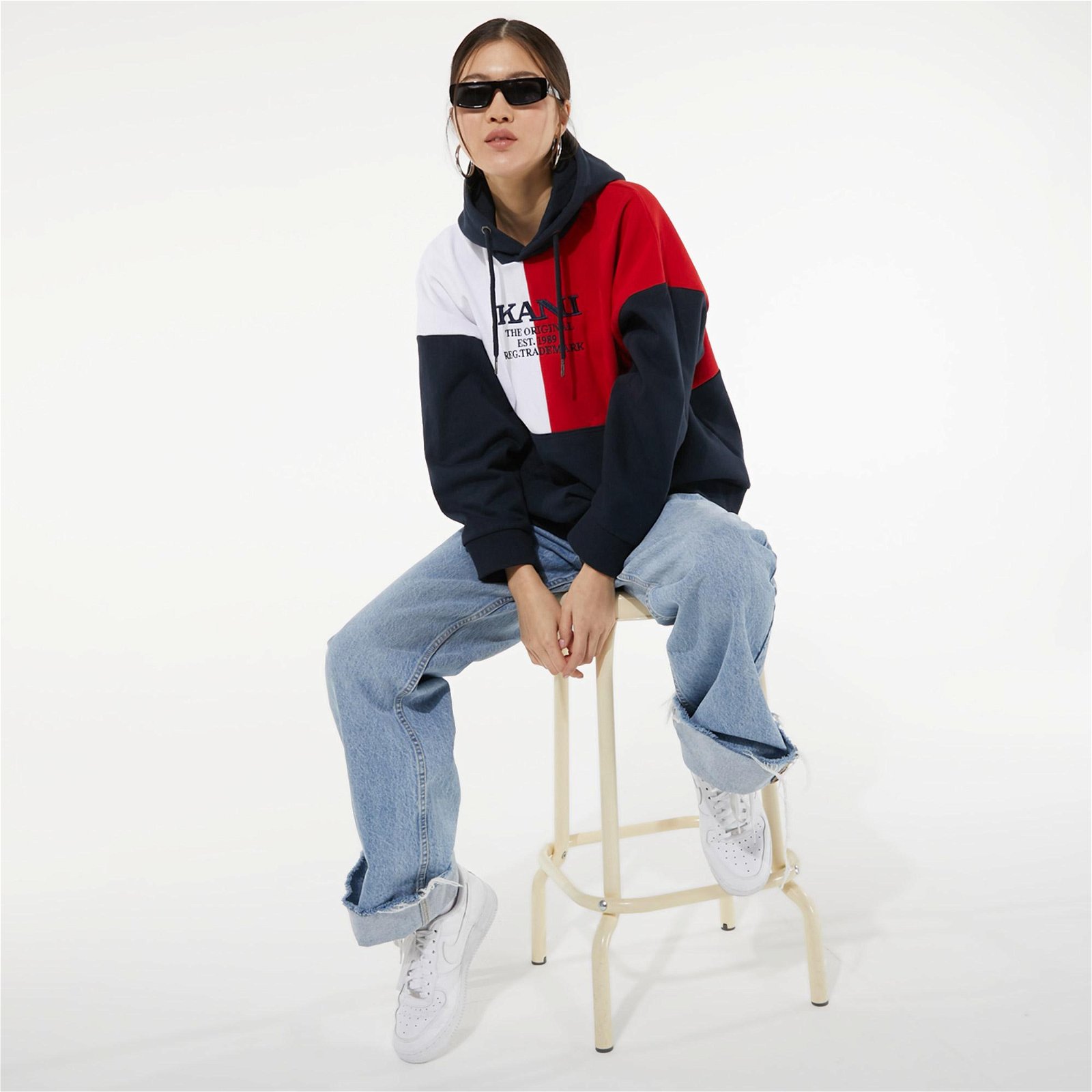 Karl Kani Retro Blok Kadın Lacivert-Kırmızı-Beyaz Sweatshirt