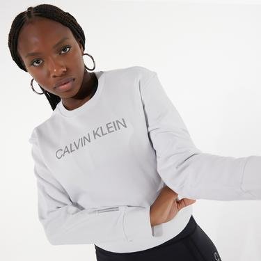  Calvin Klein Essentials Baskılı Kadın Beyaz Sweatshirt