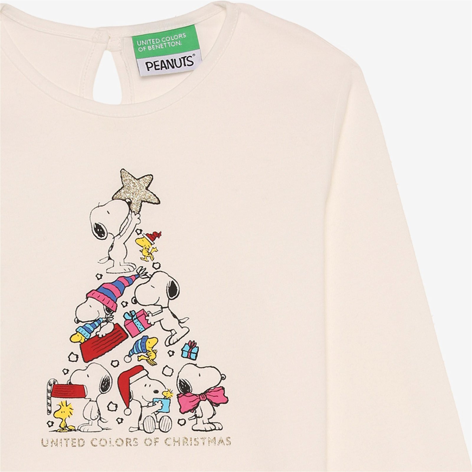 Benetton Snoopy Yılbaşı Baskılı Çocuk Bej T-Shirt