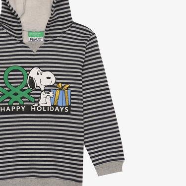  Benetton Snoopy Yılbaşı Çocuk Gri Kapüşonlu Sweatshirt
