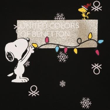  Benetton Snoopy Desen Yılbaşı Çocuk Siyah Sweatshirt