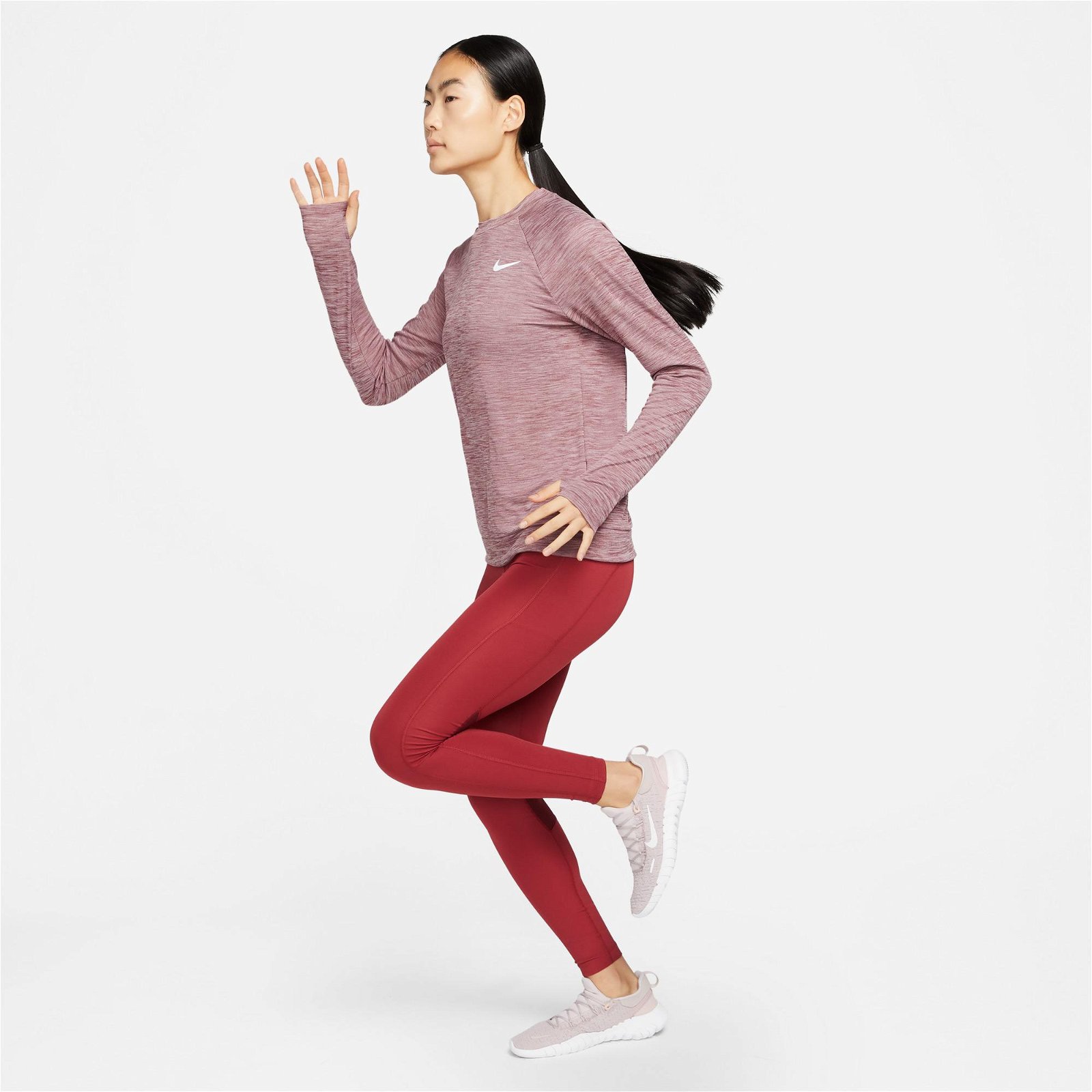 Nike Dri-Fit Pacer Crew Kadın Kırmızı Uzun Kollu T-Shirt