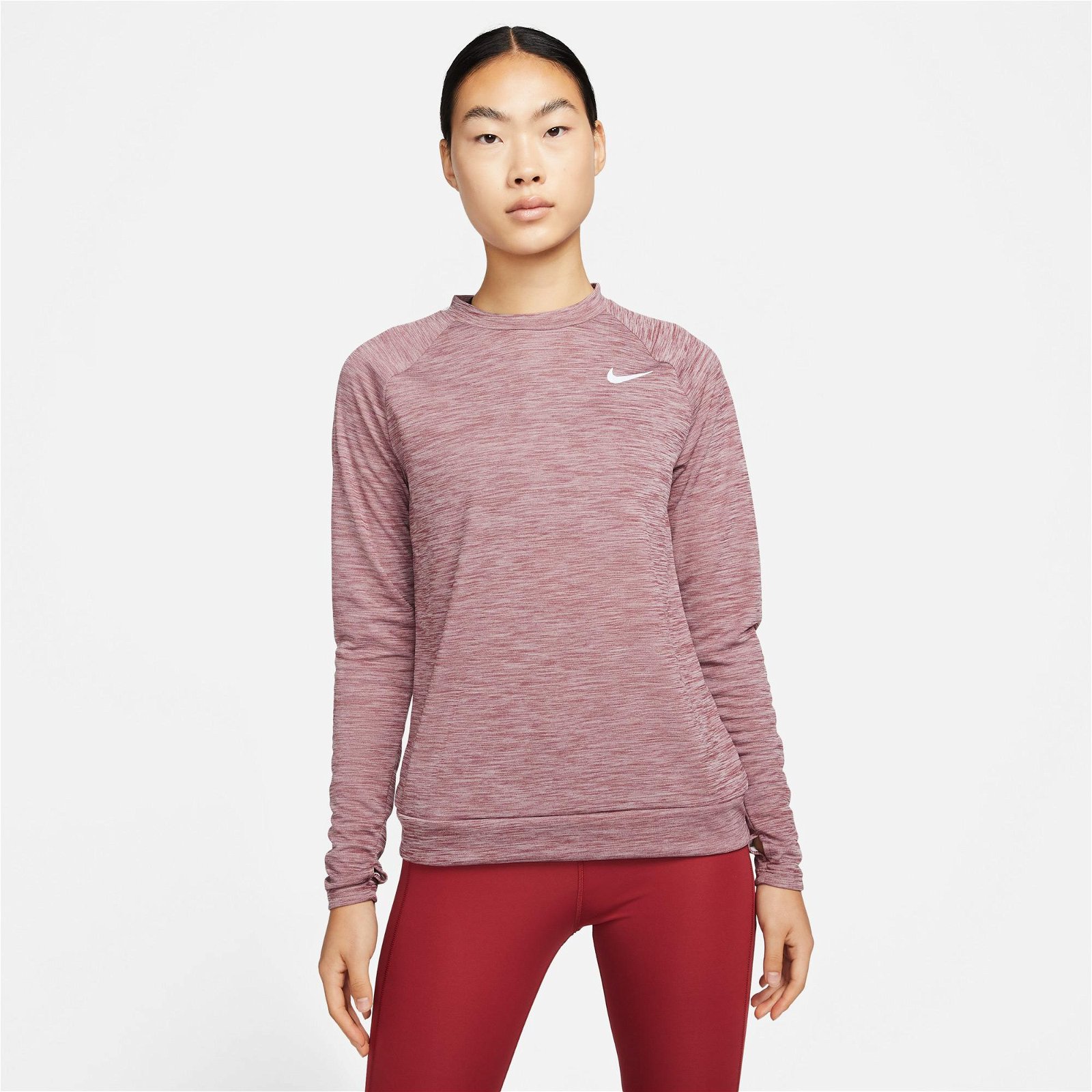 Nike Dri-Fit Pacer Crew Kadın Kırmızı Uzun Kollu T-Shirt