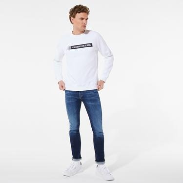  Calvin Klein Jeans Institutional Box Erkek Beyaz Sweatshirt