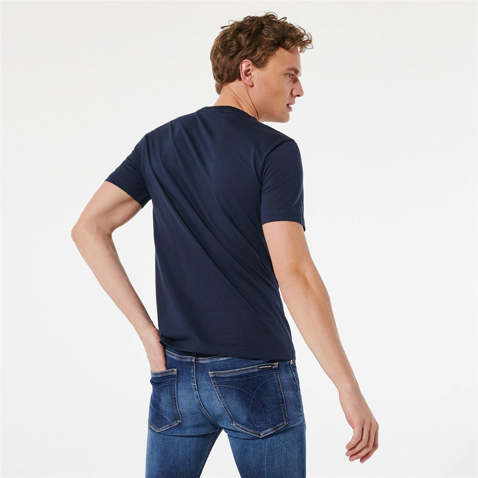 Calvin Klein Cotton Chest Logo Erkek Lacivert T-Shirt