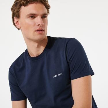  Calvin Klein Cotton Chest Logo Erkek Lacivert T-Shirt