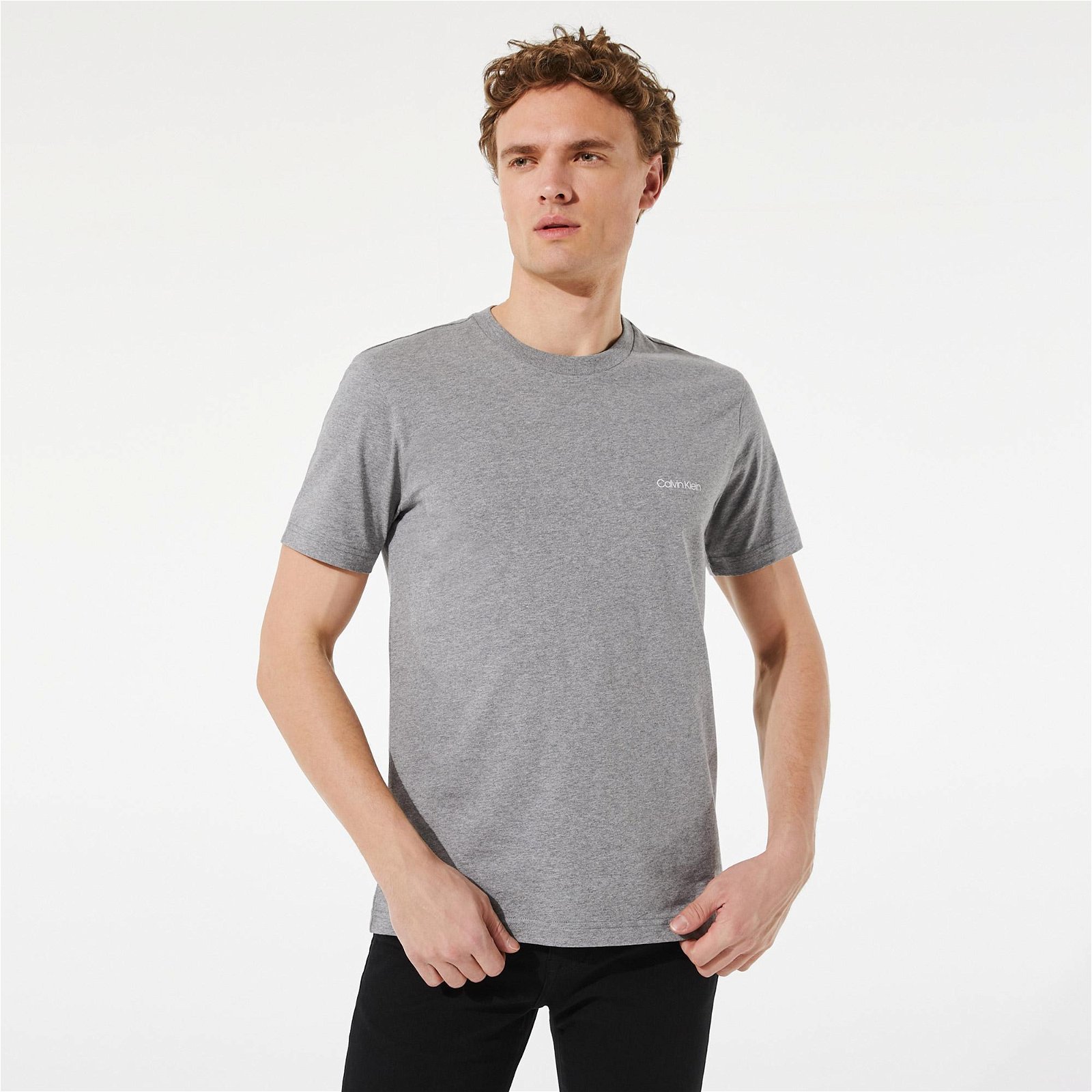 Calvin Klein Cotton Chest Logo Erkek Gri T-Shirt