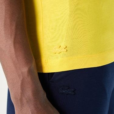  Lacoste Erkek Slim Fit Bisiklet Yaka Baskılı Sarı T-Shirt