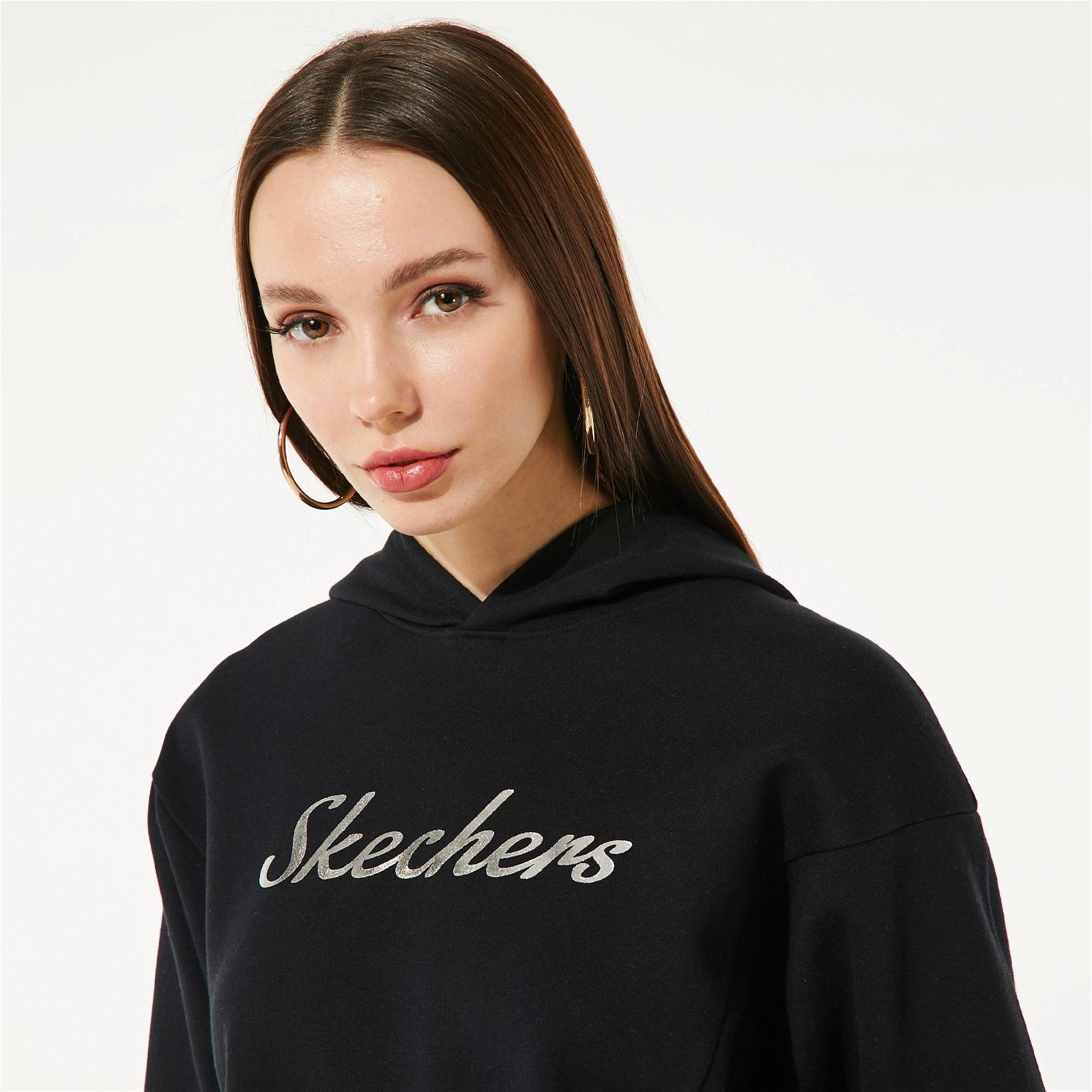 Skechers 2Xi-Lock Kadın Siyah Kapüşonlu Sweatshirt