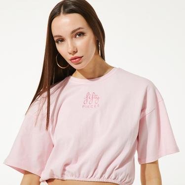  Fifty Pieces Büzgülü Oversize Kadın Pembe T-Shirt