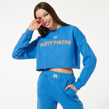 Fifty Pieces Oversize Crop Kadın Mavi Sweatshirt