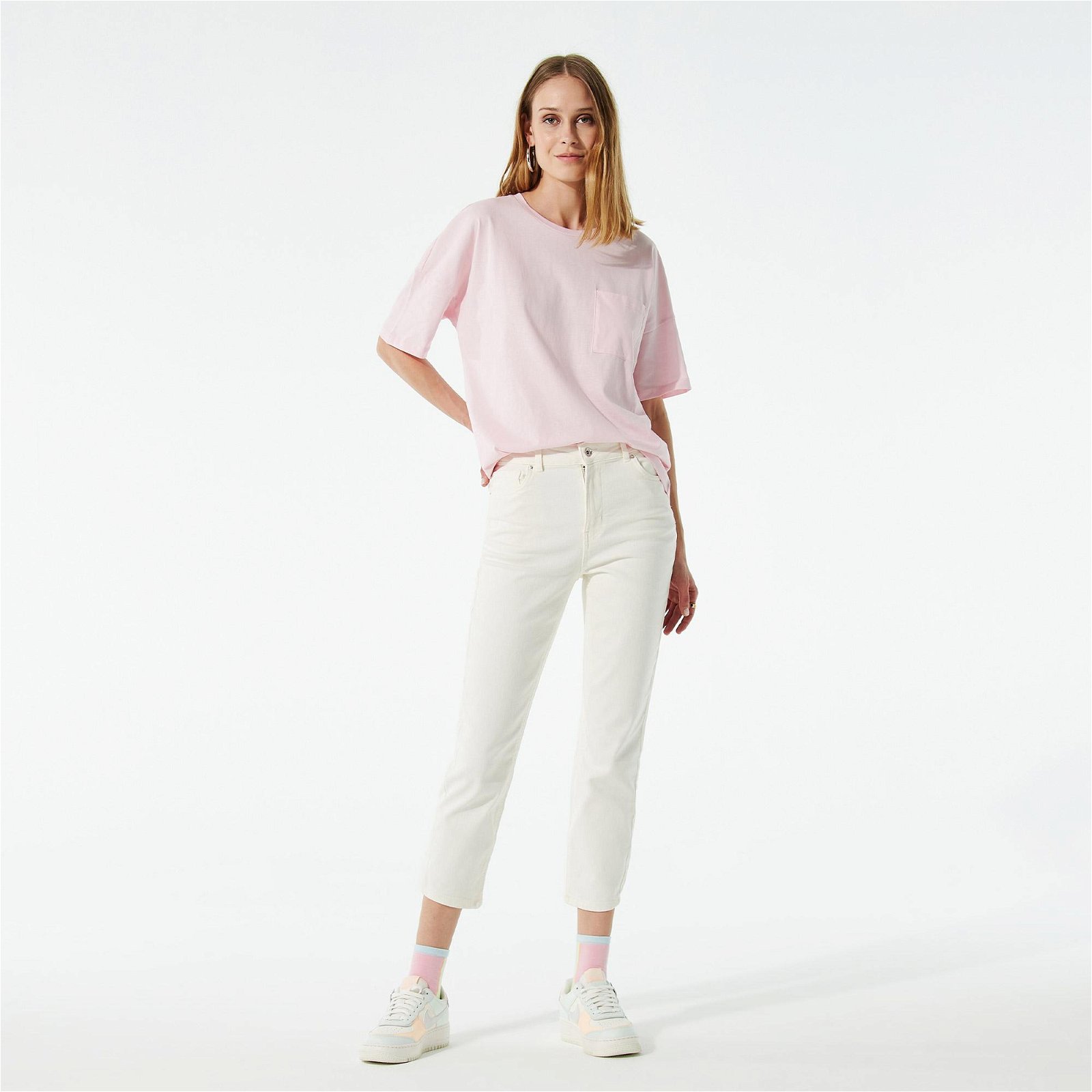 Vero Moda Brenda Yüksek Bel Düz Paça Kesim Kadın Beyaz Jean