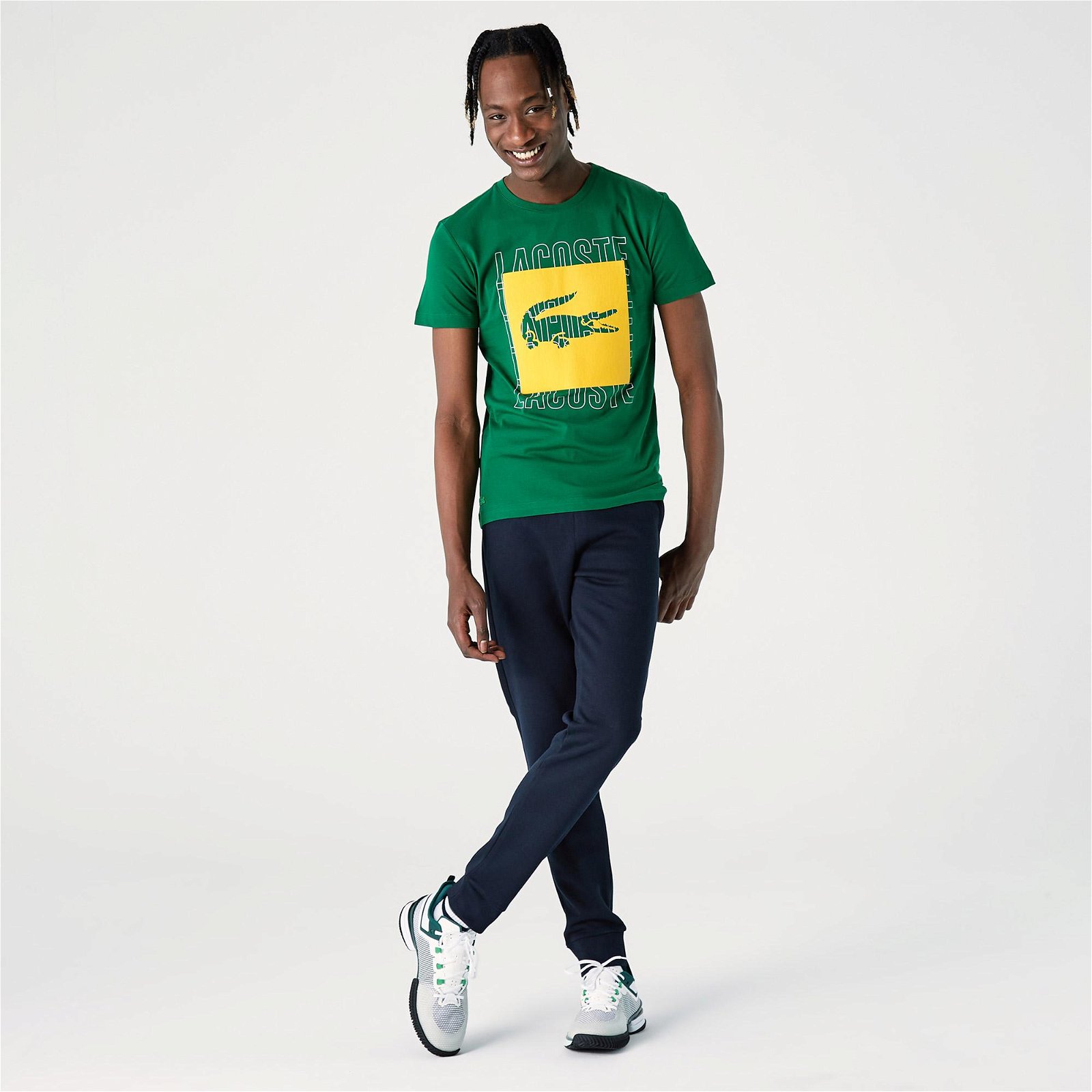 Lacoste Erkek Slim Fit Bisiklet Yaka Baskılı Yeşil T-Shirt