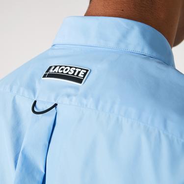  Lacoste Erkek Blok Desenli Baskılı Mavi Gömlek