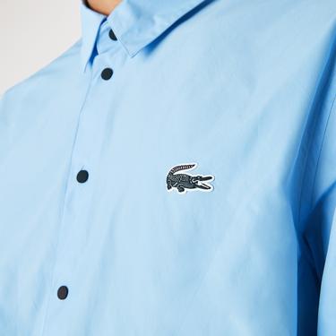  Lacoste Erkek Blok Desenli Baskılı Mavi Gömlek