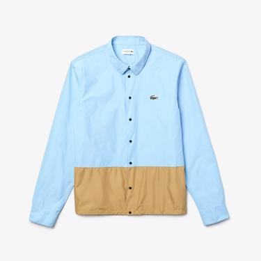  Lacoste Erkek Blok Desenli Baskılı Mavi Gömlek