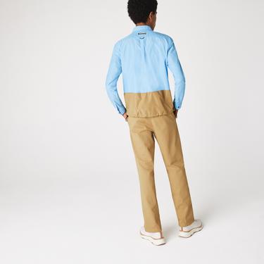  Lacoste Erkek Blok Desenli Baskılı Mavi Gömlek