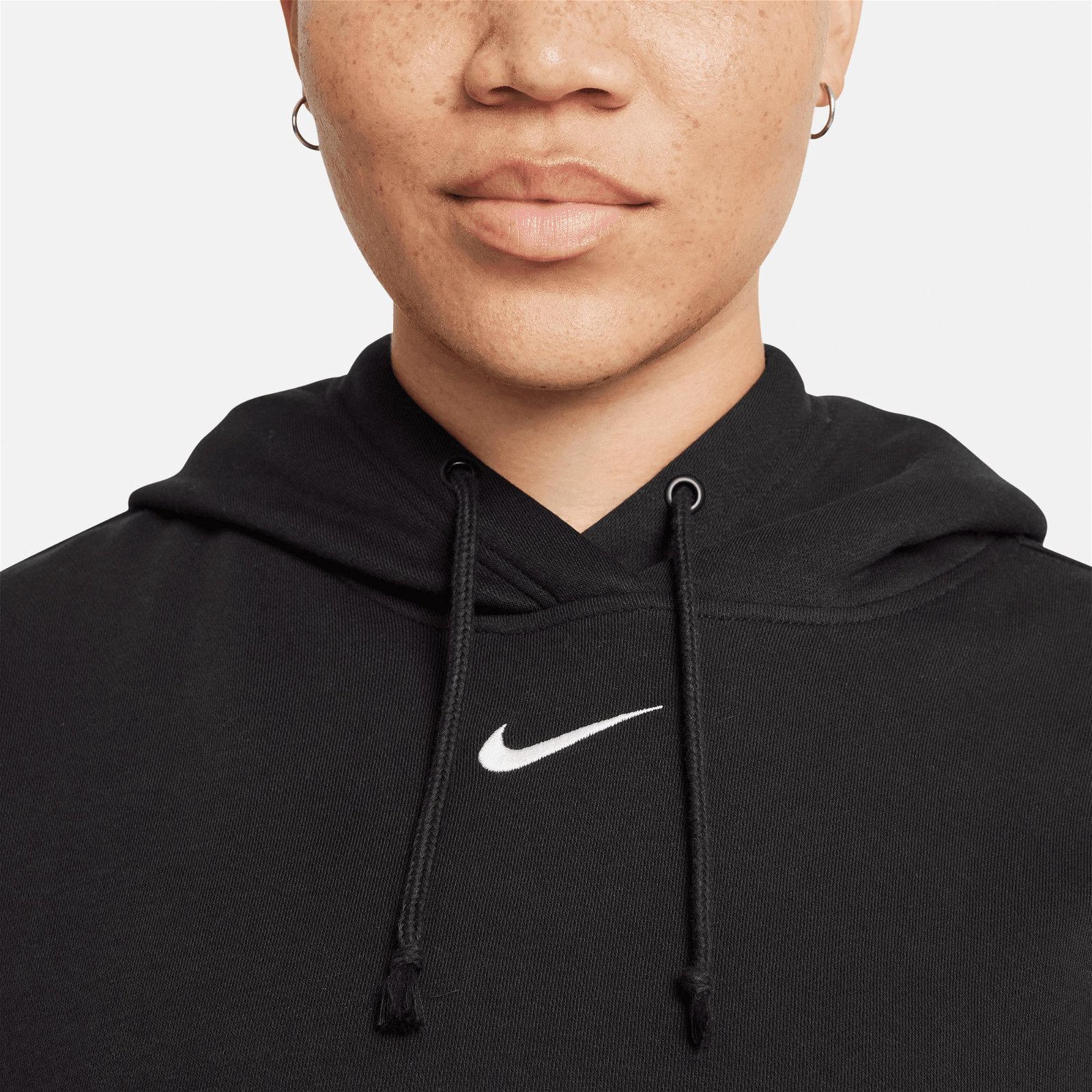 Nike Sportswear Essential Os HD PL Kadın Siyah Sweatshirt