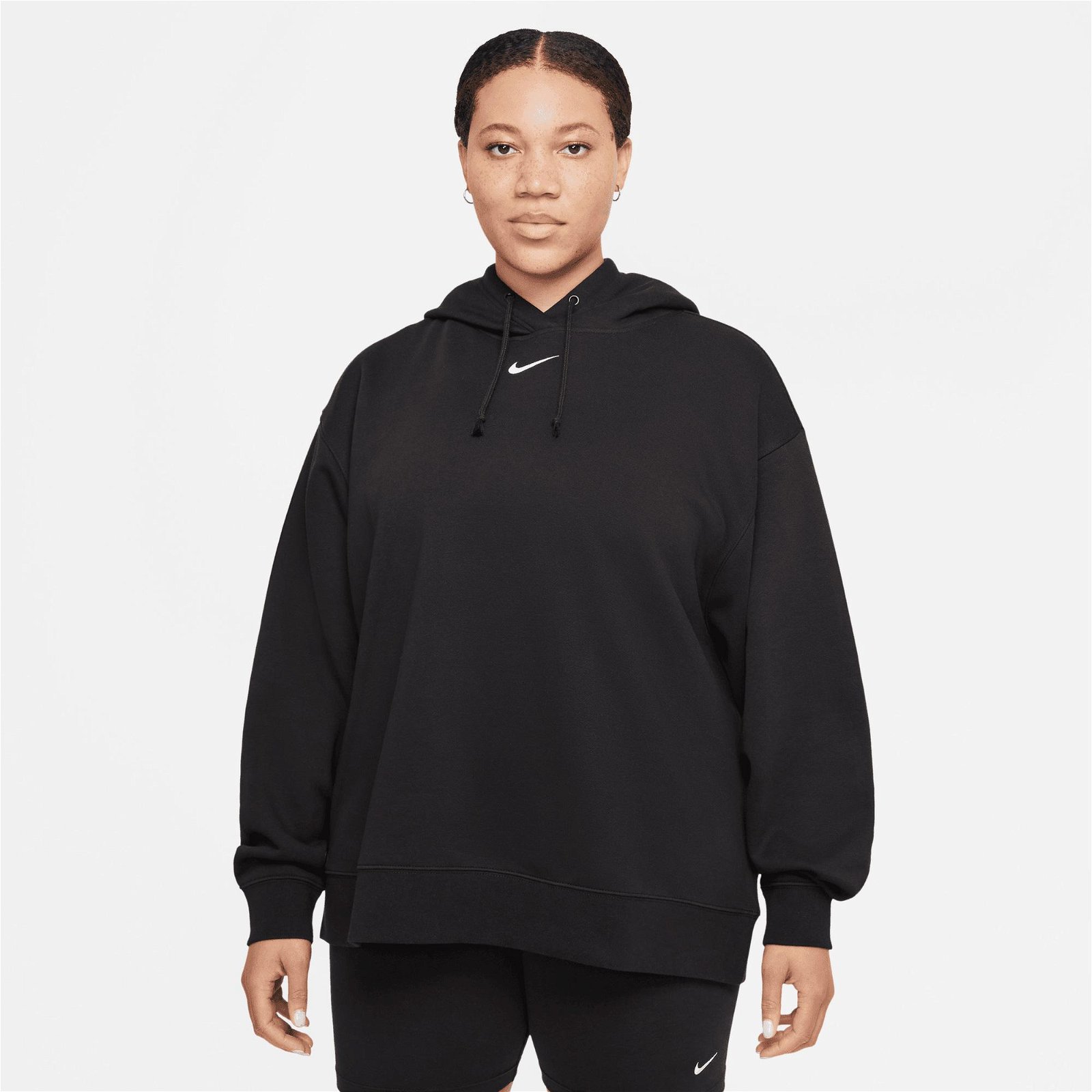 Nike Sportswear Essential Os HD PL Kadın Siyah Sweatshirt