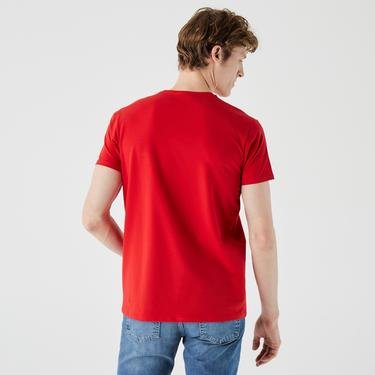  Lacoste Erkek Slim Fit V Yaka Kırmızı T-Shirt