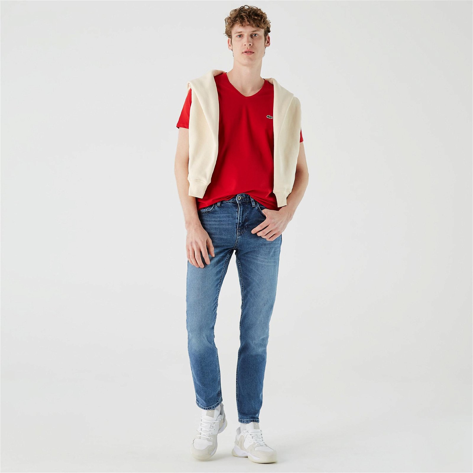 Lacoste Erkek Slim Fit V Yaka Kırmızı T-Shirt
