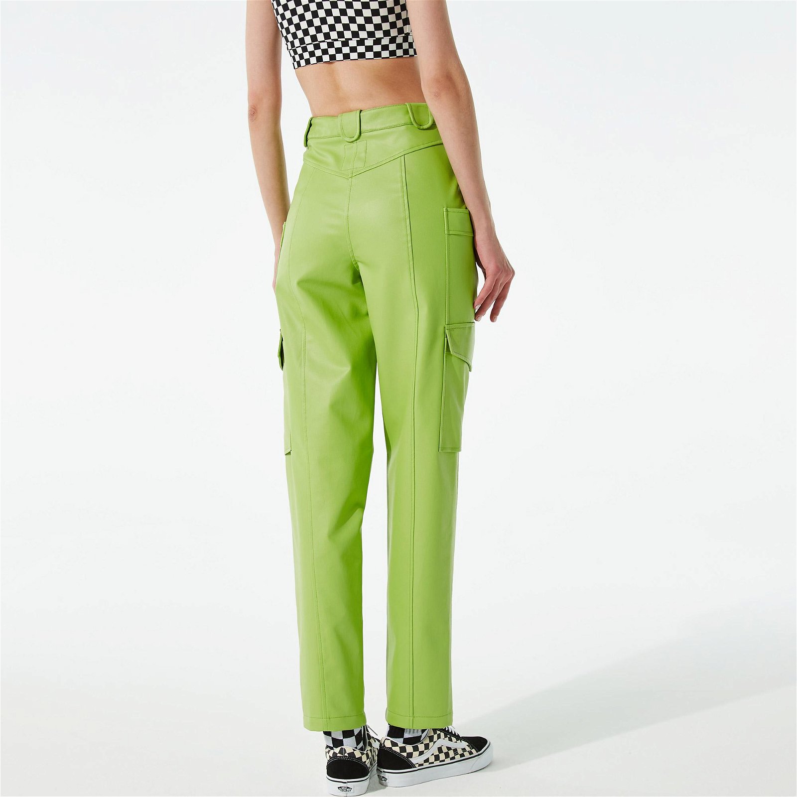 COLOREVE Green Leather Kadın Yeşil Kargo Pantolon