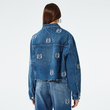  Tommy Jeans Oversize Kadın Mavi Denim Crop Ceket