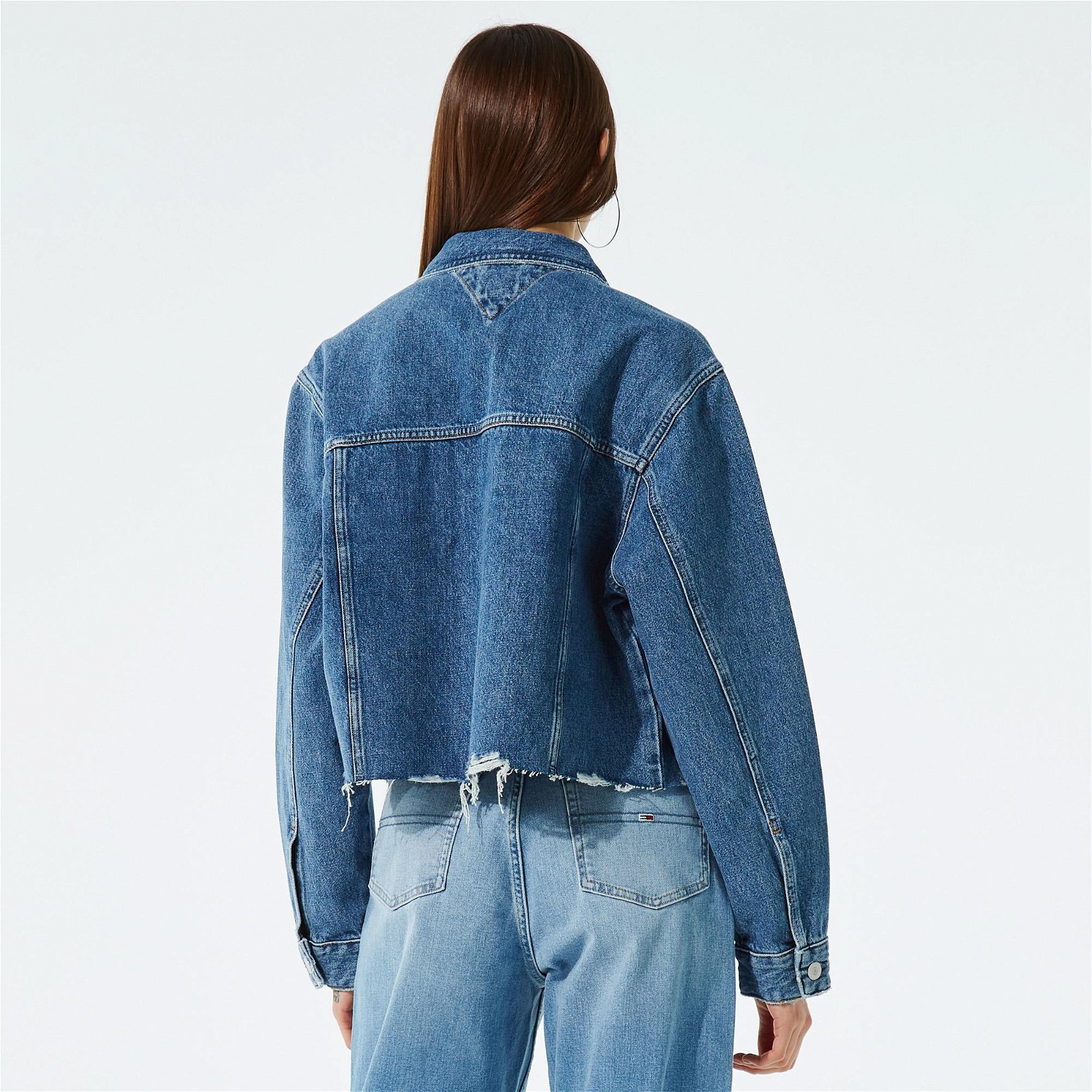 Tommy Jeans Oversize Kadın Mavi Denim Crop Ceket