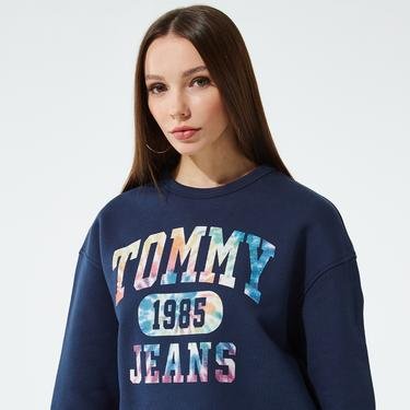  Tommy Jeans Tie Dye 3 Crew Kadın Mavi Crop Sweatshirt