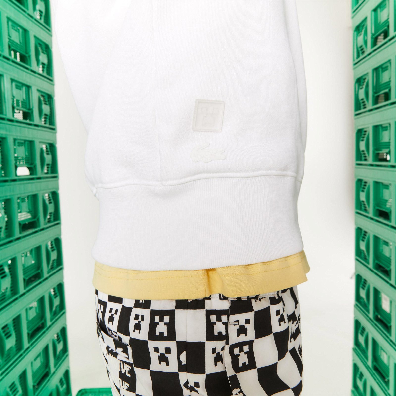 Lacoste X Minecraft Erkek Regular Fit Kapüşonlu Baskılı Beyaz Sweatshirt