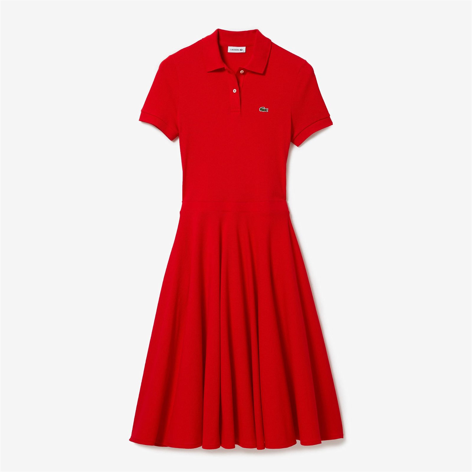 Lacoste Kadın Loose Fit Kısa Kollu Polo Yaka Kırmızı Elbise
